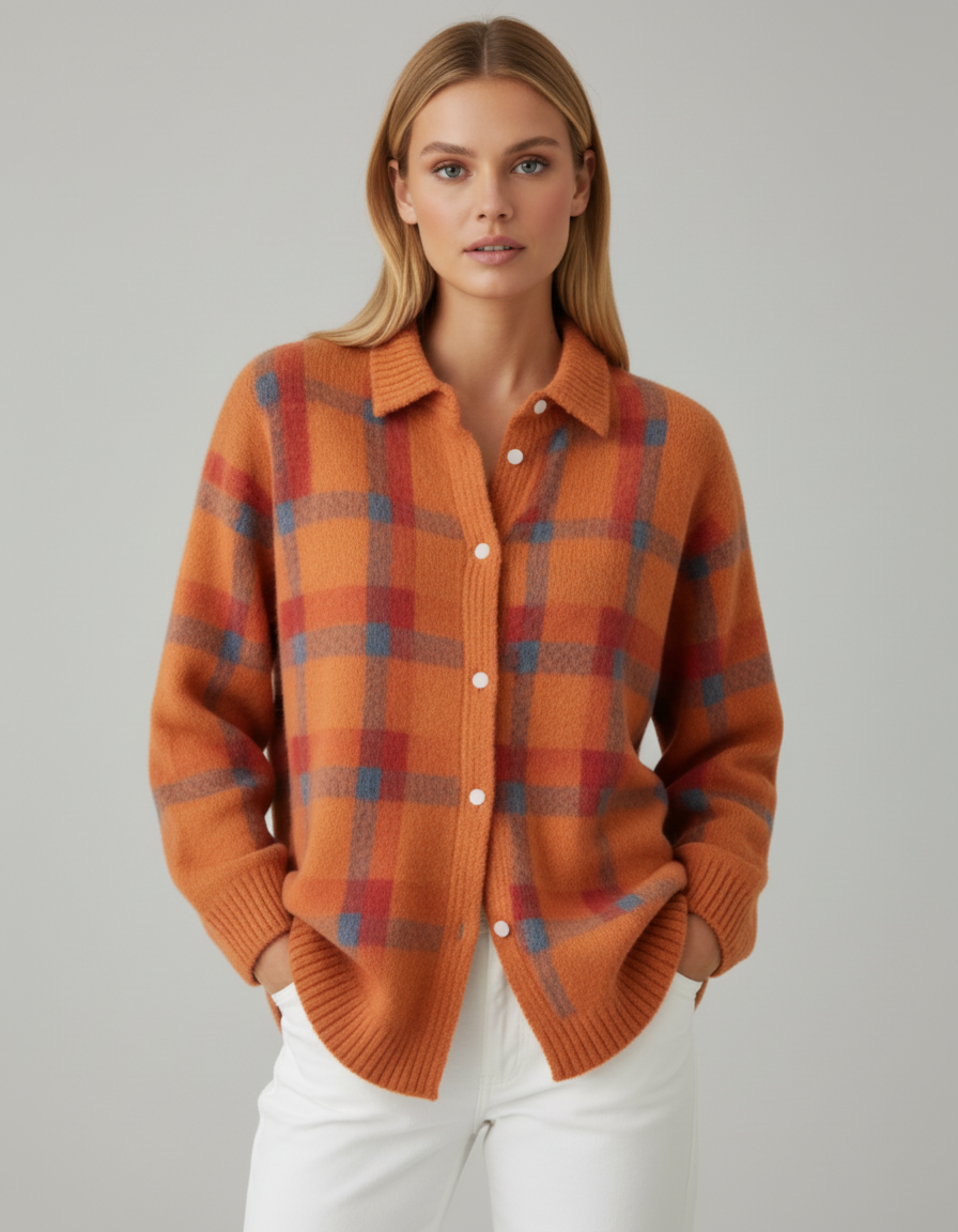 Anna - Cárdigan de Punto Premium a Cuadros