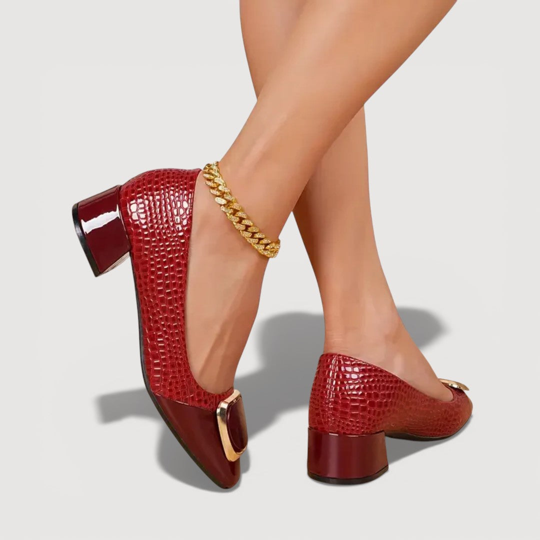 Livana | Zapatos de Tacón Bajo Efecto Croco